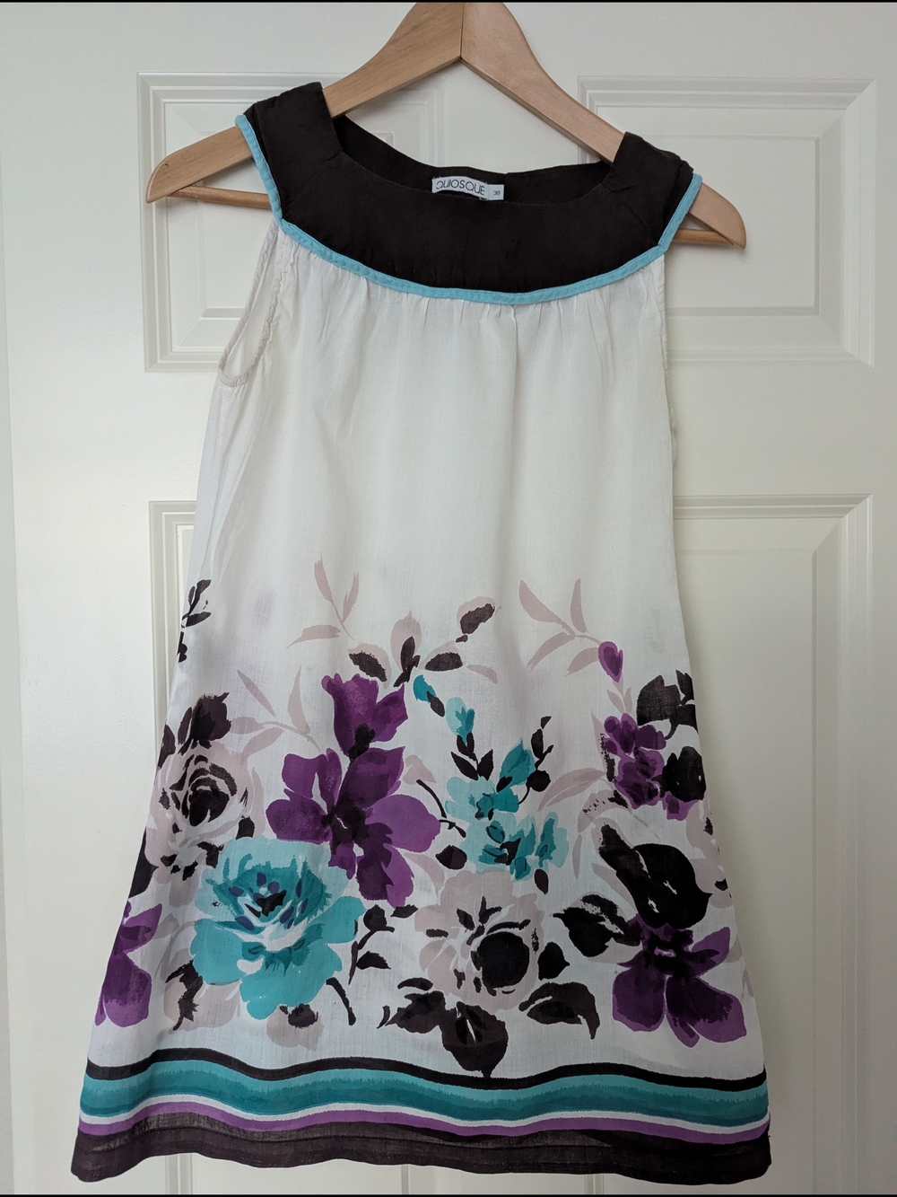 Floral Sleeveless Tunic Dress in White with Purple & Teal